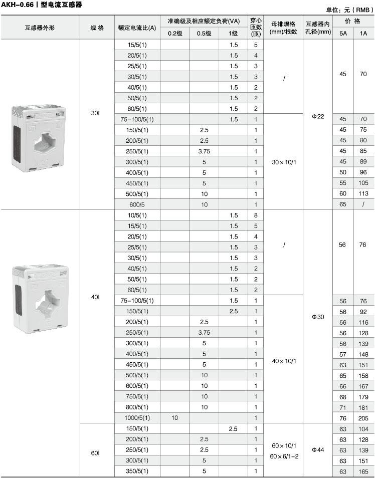 安科瑞,测量型电流互感器,AKH-0.66-40I,额定电流比10-75/5A示例图29