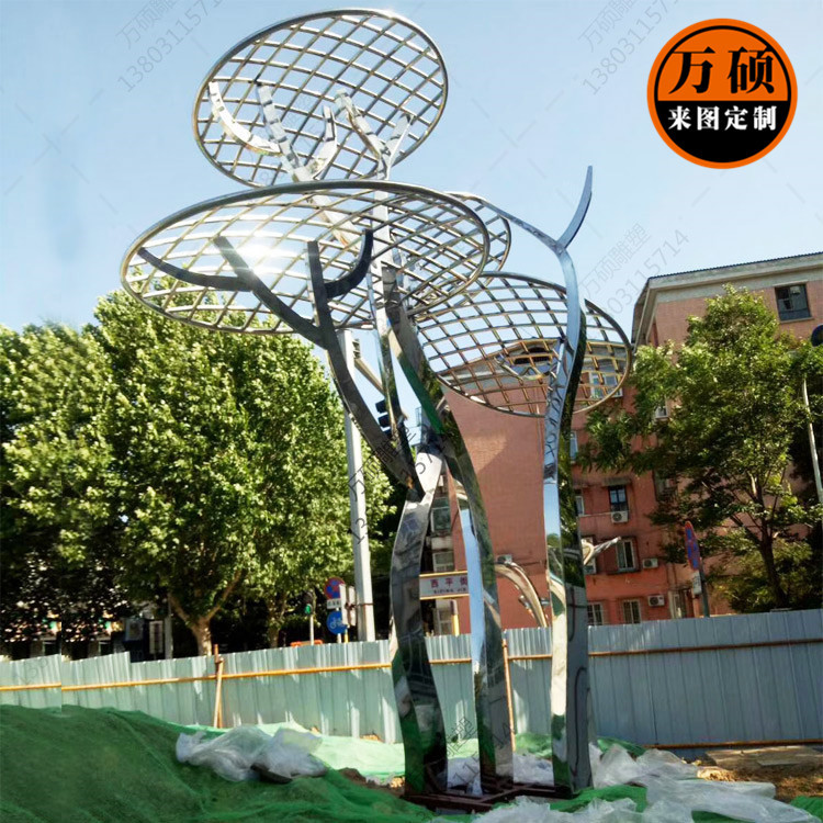 户外大型不锈钢景观雕塑镜面大树雕塑金属树地产广场雕塑定做示例图2