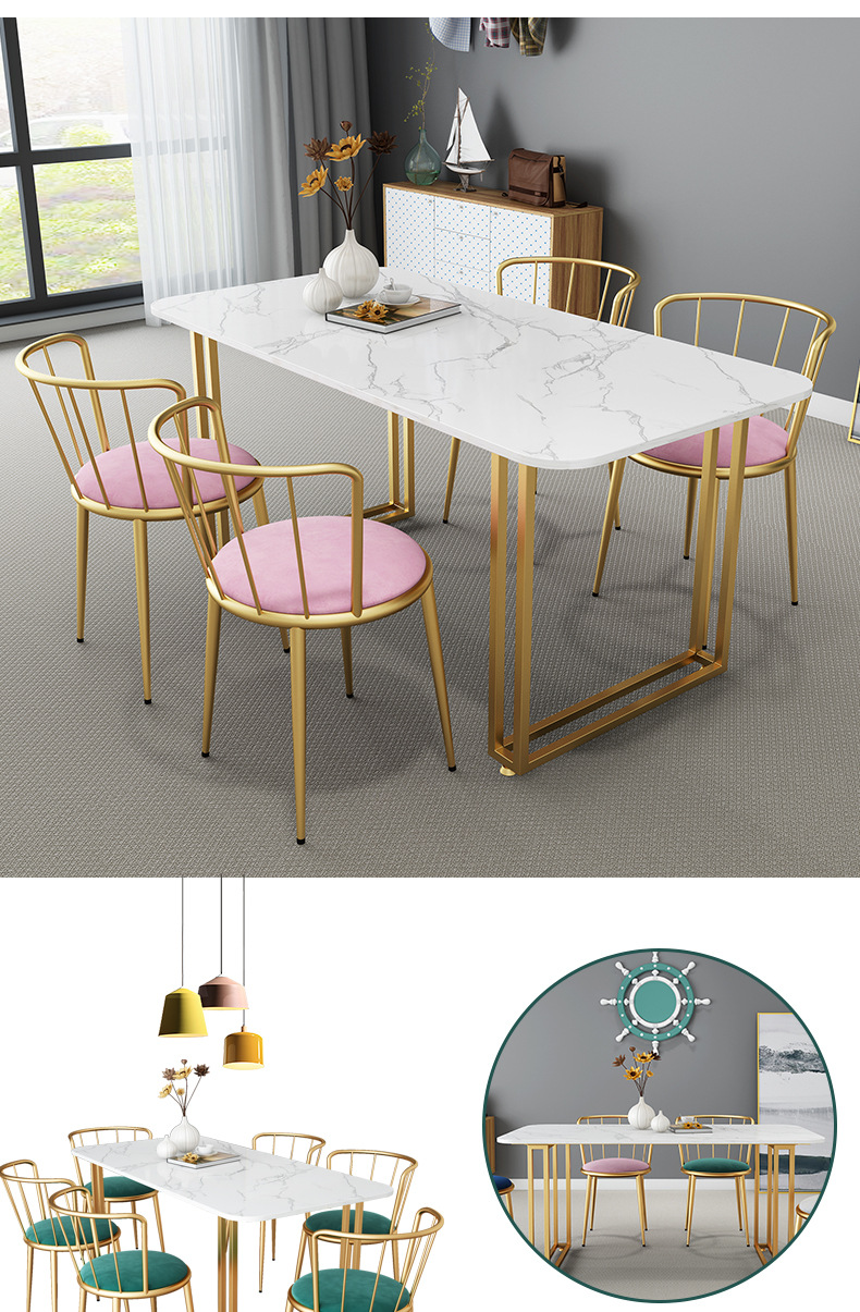 北欧轻奢大理石餐桌椅组合现代简约小户型家用长方形网红吃饭桌子示例图6