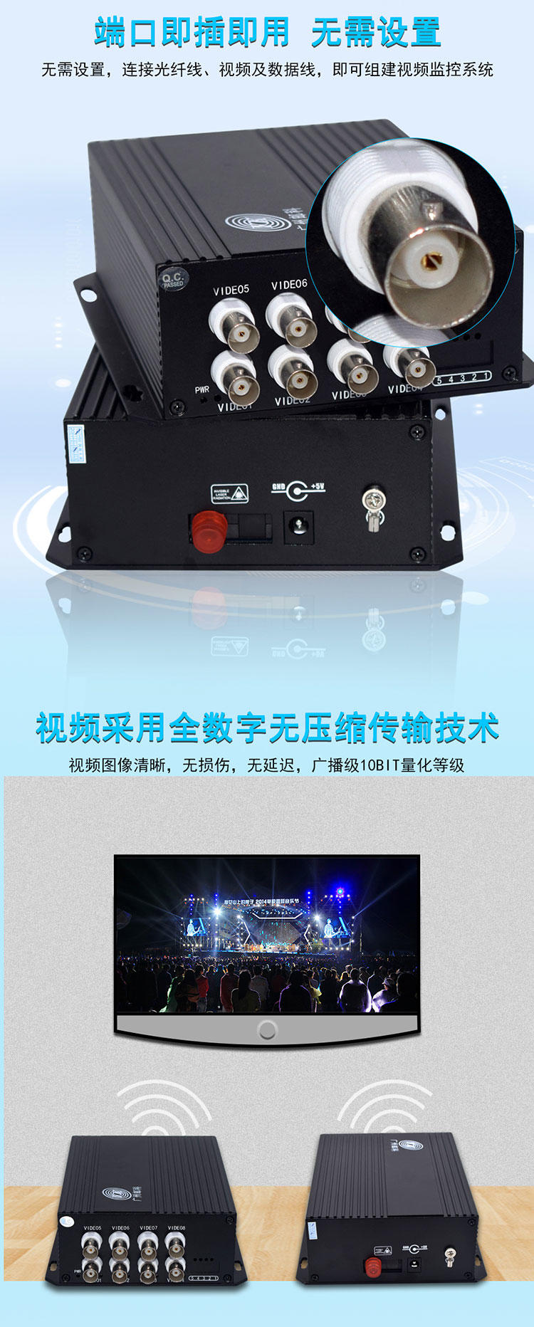 广州邮科8路视频光端机带1路485反向数据YKSP8V1RD1S单模单纤FC接口20KM一对示例图10