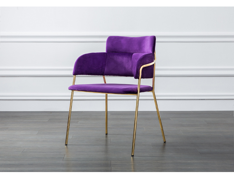 主题餐厅简约餐椅休闲椅金属布艺粉色扶手椅设计师咖啡厅靠背椅子示例图10