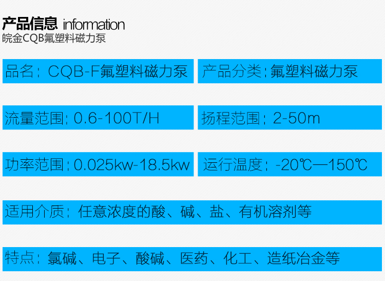 CQB25-20-100F四氟泵 耐酸碱防腐蚀泵 氟塑料磁力驱动泵 工业抽酸泵化工水泵示例图3