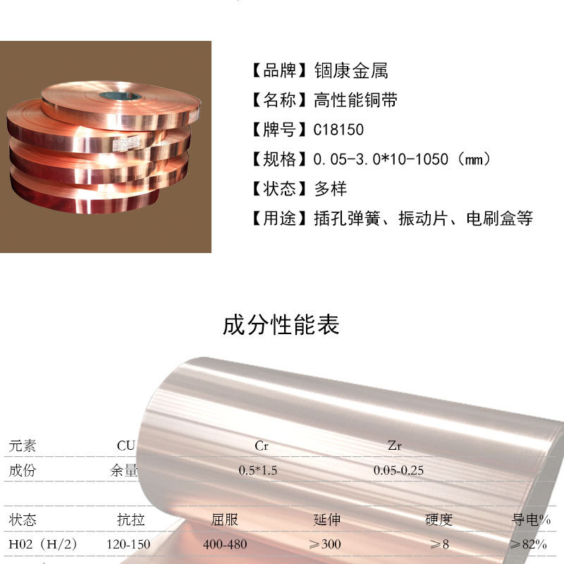 C18150铬锆铜带 超硬耐磨抗爆耐腐蚀 电阻焊电极专用C18200铬锆铜示例图3