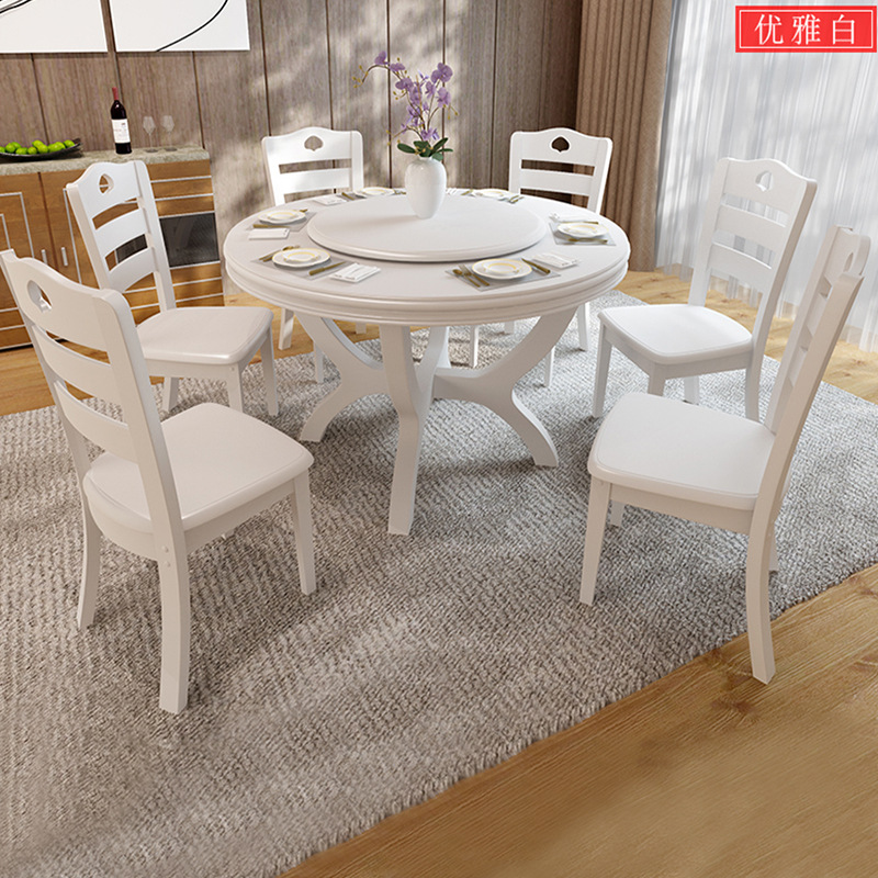 实木餐桌新中式大圆桌餐桌椅组合进口橡胶木圆形中餐厅餐桌椅组合示例图10