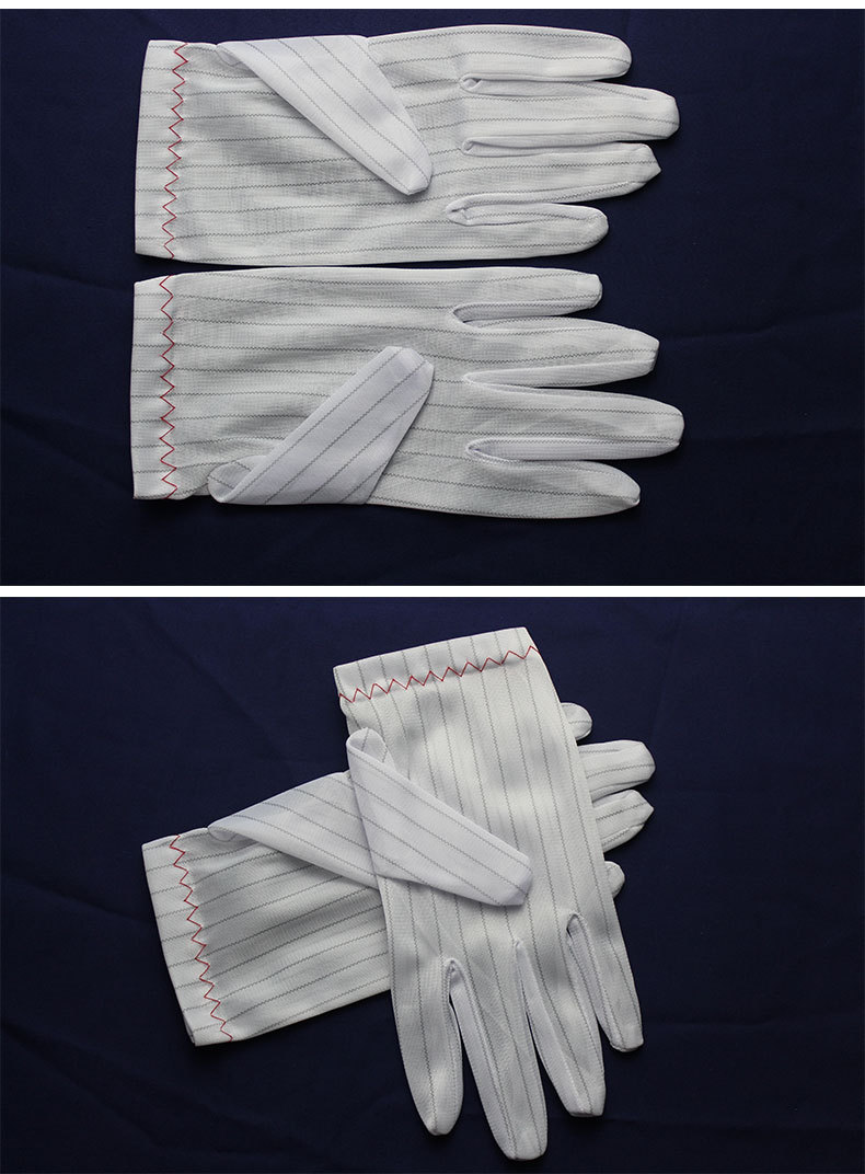 白色防静电手套双面条纹手套防护防尘电子厂工作手套无尘无硫手套示例图8