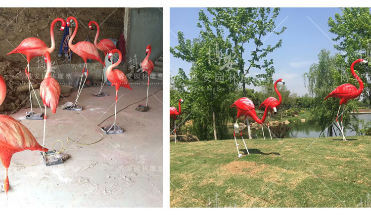 雕塑设计定制仿真动物鸟类火烈鸟公园广场动物园湿地公园景观摆件示例图6