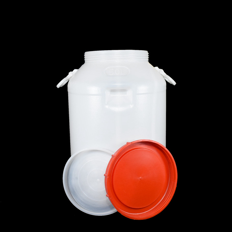 鑫兰翔50L活动把提手圆塑料桶 50升红色盖子塑料圆桶示例图3