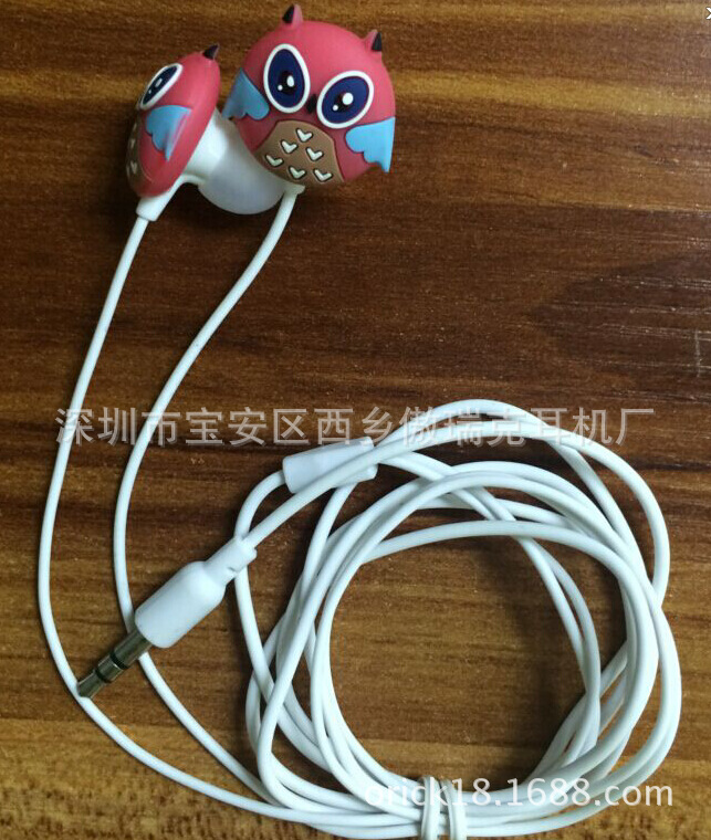 深圳耳机工厂批发供应卡通pvc硅胶低铅低镍猫头鹰卡通件卡通耳机图片