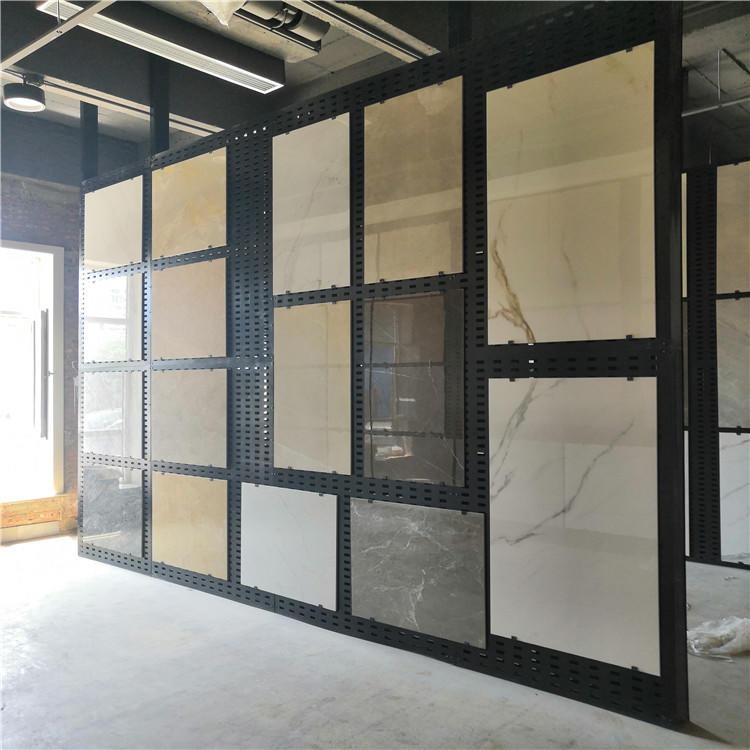 迅鹰瓷砖展示架 黑色800陶瓷样展厅货架 永州锁墙冲孔挂板