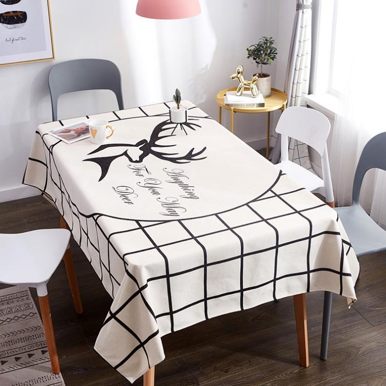 花奴2019新款北欧ins风桌布家用棉麻长方形布艺餐桌布高雅格子现代简约风格鹿图片