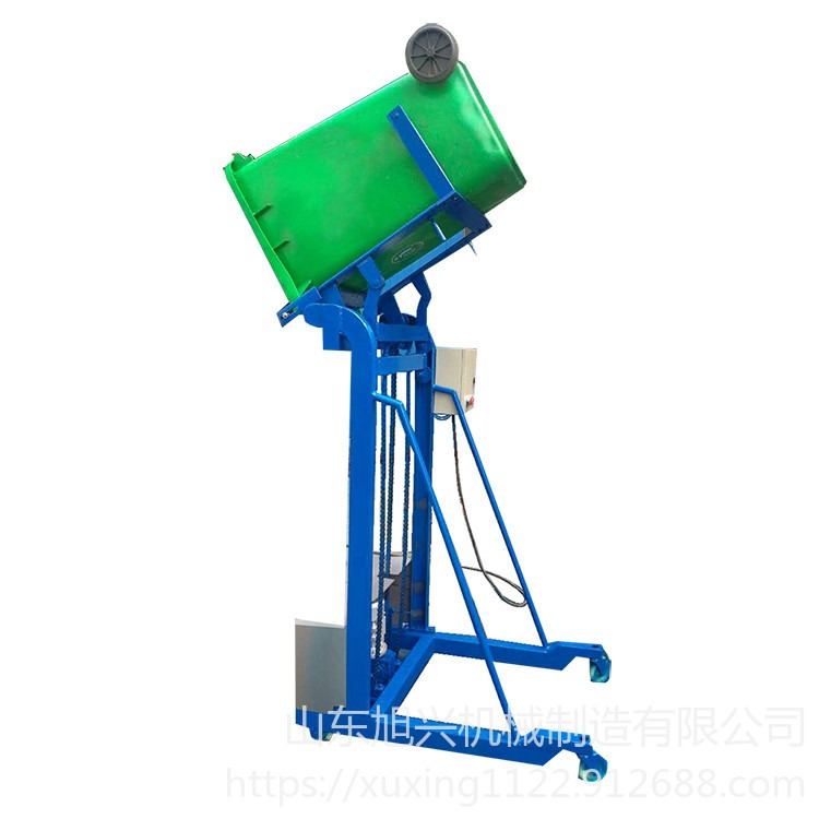旭兴XX直销垃圾桶提升机 移动式垂直倒料垃圾桶提升机 垃圾桶提升架图片