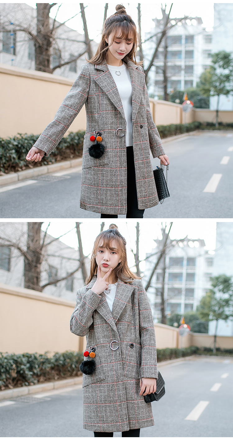 2018新款格子毛呢大衣女韩版宽松型格纹长款毛呢外套 女一件代发示例图3