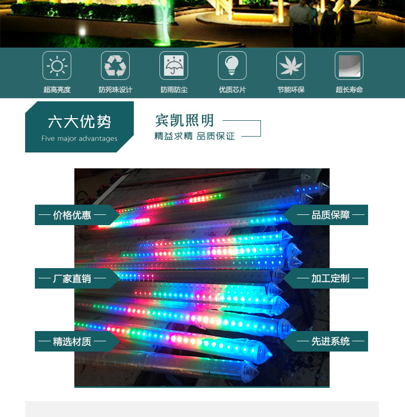 新款直销LED流星灯智能防水户外七彩灯节日景观装饰彩虹灯LED定制示例图2