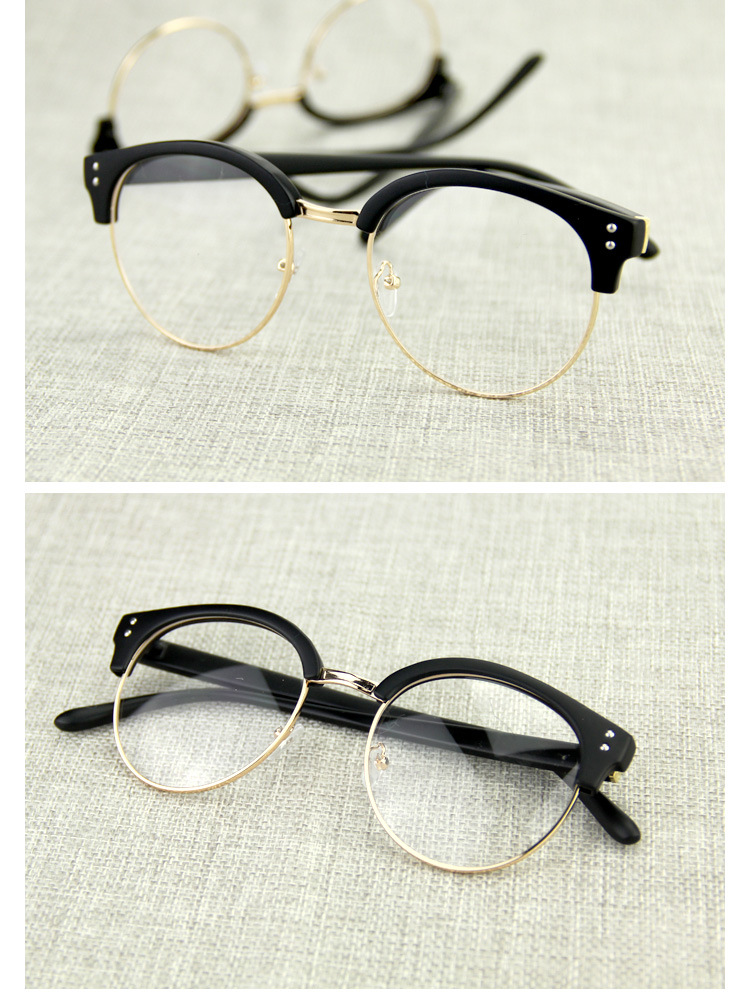 新款韩版金属半框平光镜猫眼镜框镜架镜潮男金属修型圆框眼镜1101示例图13