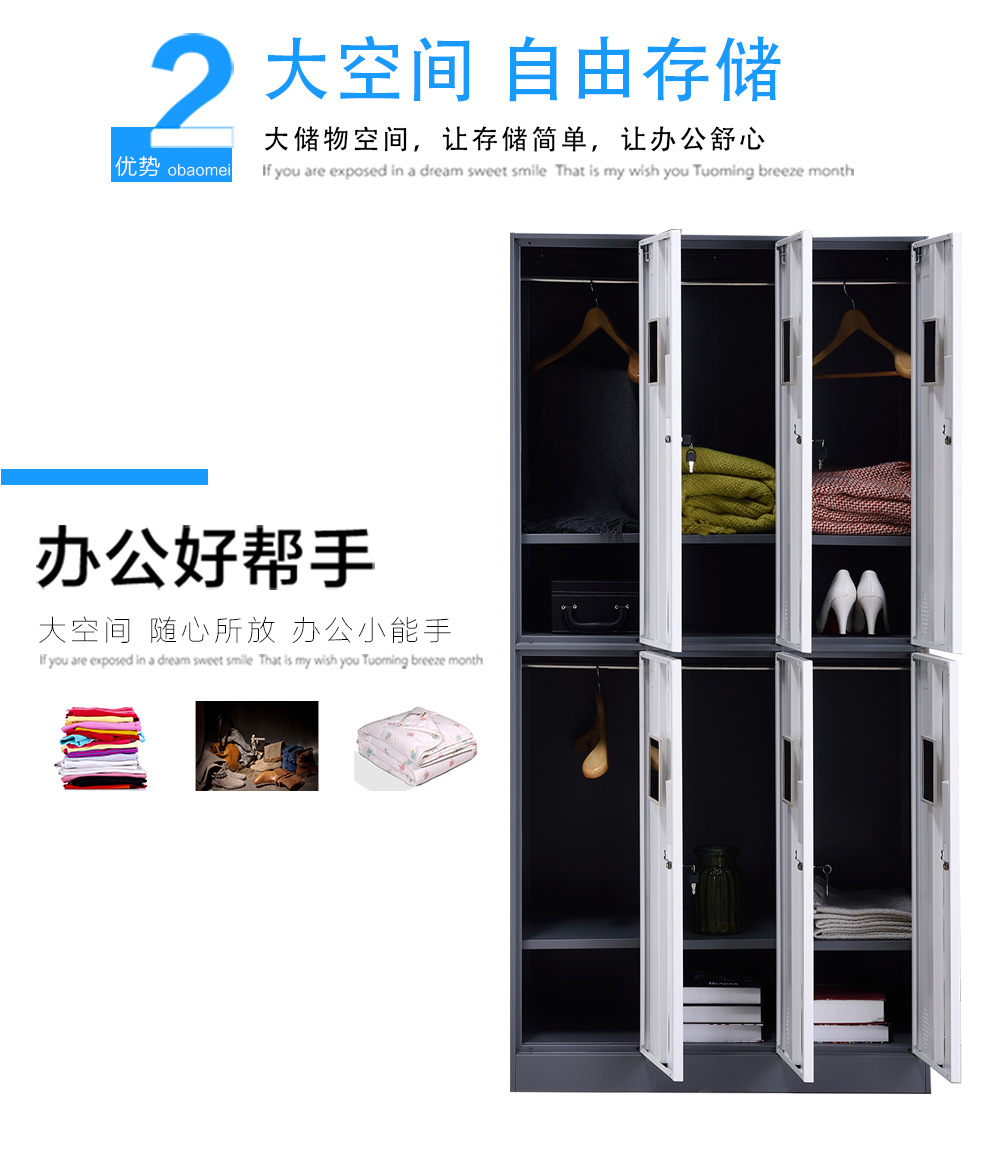 新款套色六门更衣柜员工储物柜办公室挂衣柜可定制拆装更衣柜示例图4