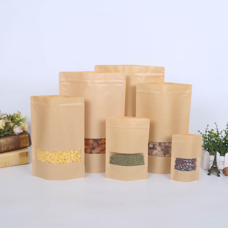 磨砂开窗黄牛皮纸袋自立自封袋食品包装袋坚果瓜子茶叶袋
