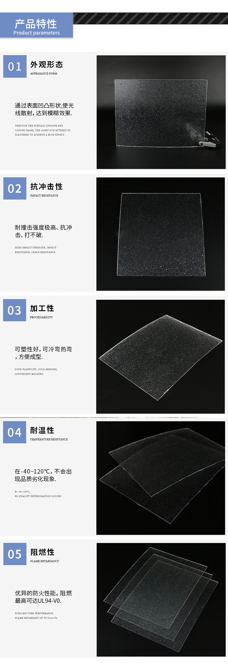 透明磨砂PC板 茶色磨砂耐力板 颗粒PC板 益晶PC板品种齐全示例图4