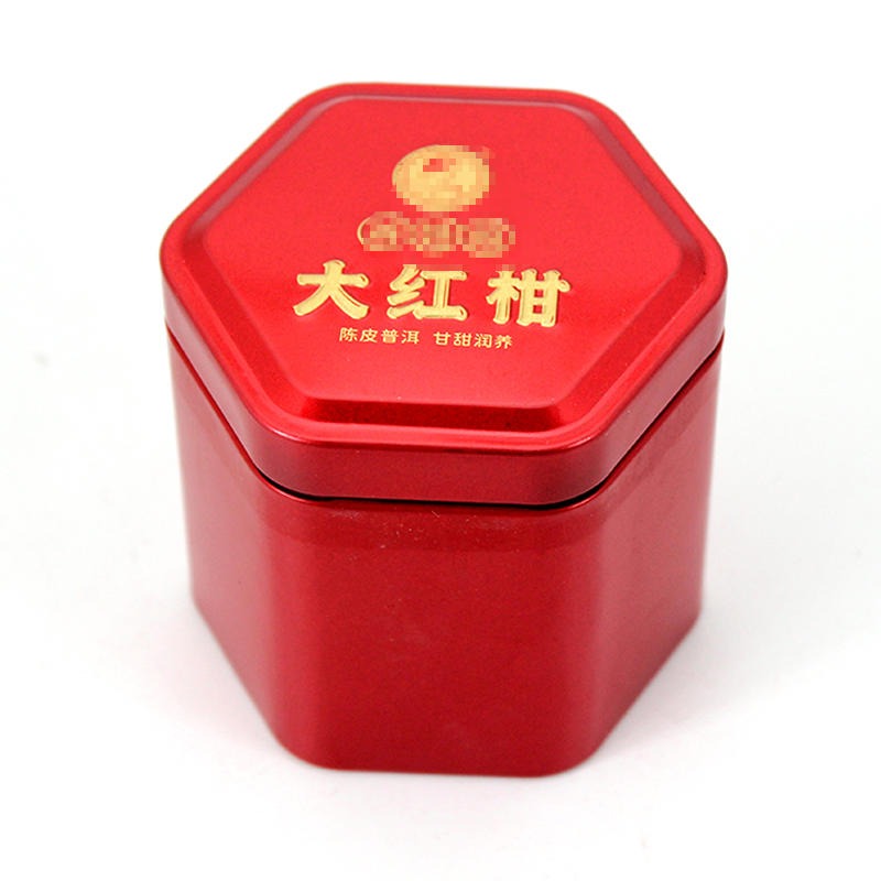 包装铁盒定做厂家 小青柑茶叶铁罐包装设计 六角形大红柑铁罐包装 红色金属盒 麦氏罐业
