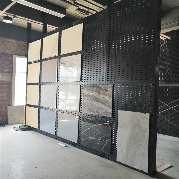 迅鹰瓷砖冲孔板   石材金属铁板展架  潍坊市陶瓷展厅带孔板