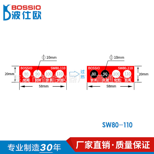 厂家直销 波仕欧SW80-110不可逆测温纸 变色示温贴片 温度测试纸 感温贴纸 试温片