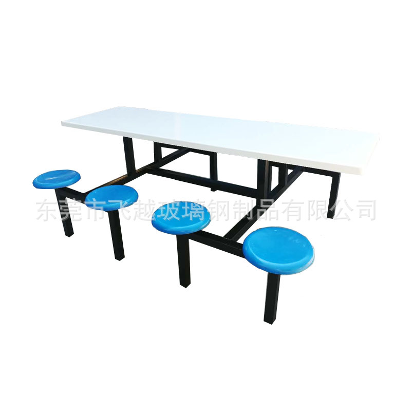 深圳玻璃钢八人位食堂餐桌椅组合工厂公司学校学生圆形凳面机压示例图6
