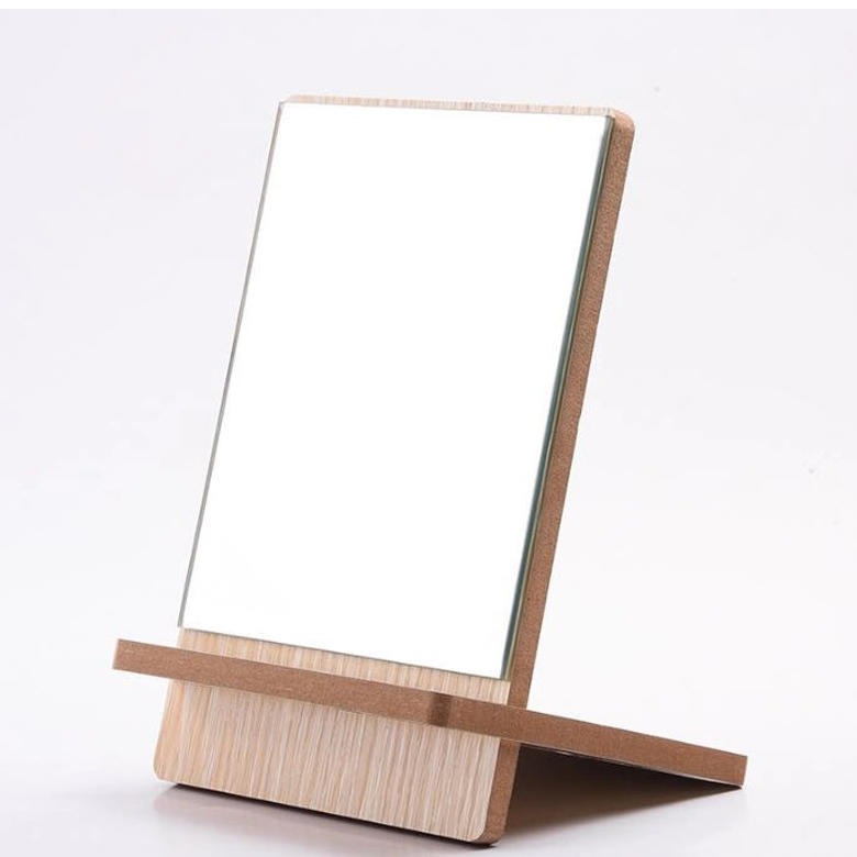 工厂定制木质台镜 支架款台式木头化妆镜 便携式组装木质台式镜子图片