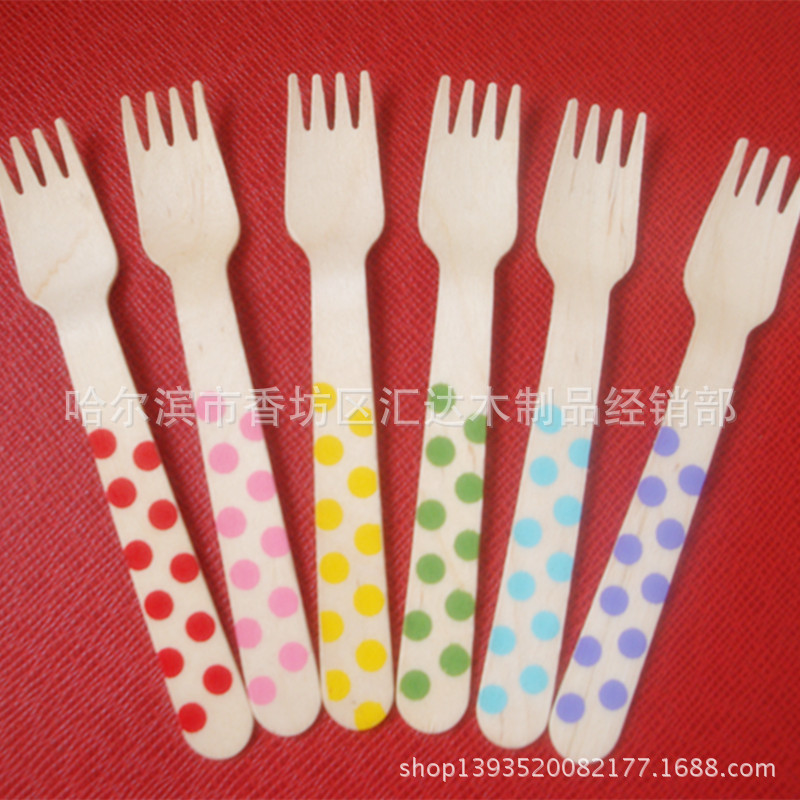 汇达 供应刀叉勺  生日派对刀叉勺  彩色餐具木刀叉勺 果冻布丁刀叉勺图片