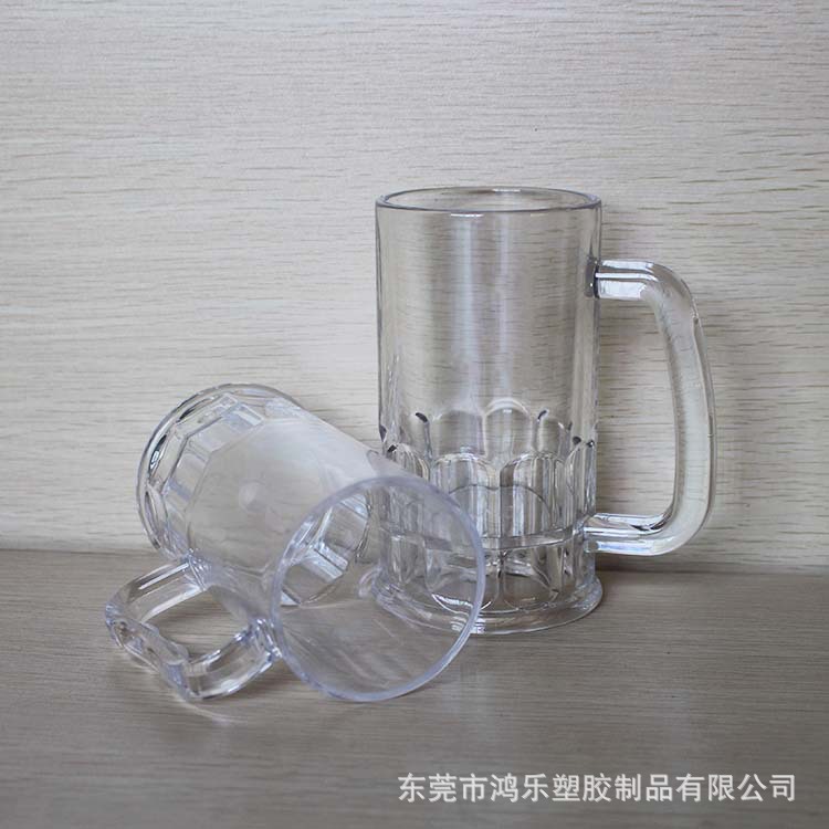 东莞厂家定制330ml透明马克塑料啤酒杯手柄塑料杯仿真玻璃杯示例图9