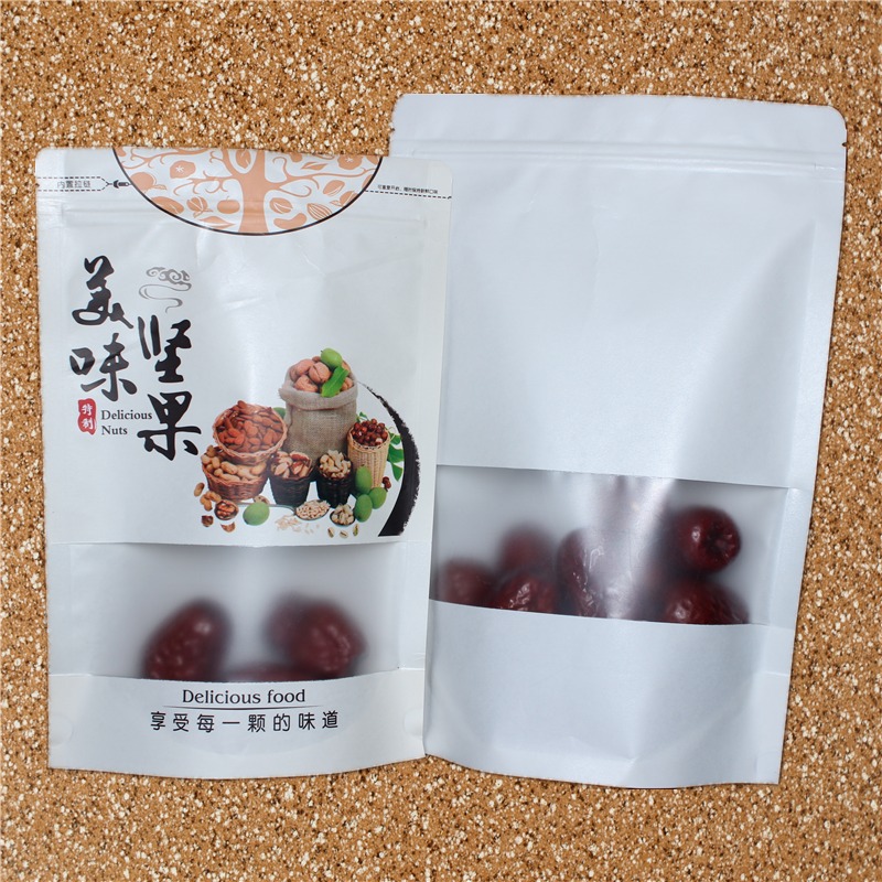 德远定制坚果食品包装袋子 自立拉链牛皮纸袋子 长方形开窗自立牛皮纸食品包装袋子