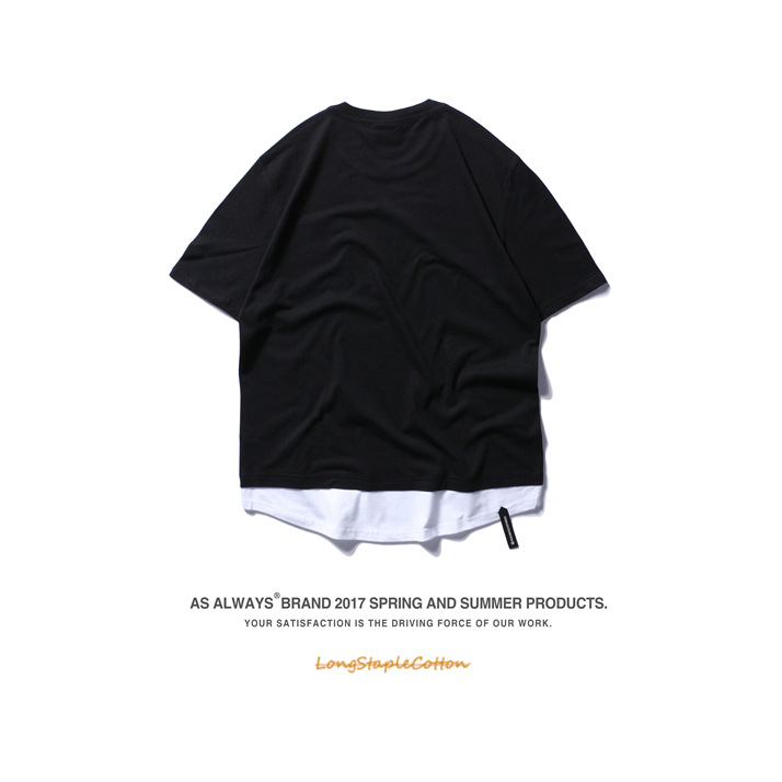 夏季新款男装欧美高街嘻哈原宿纯色拼接拼色潮牌男短袖T恤西海岸示例图27