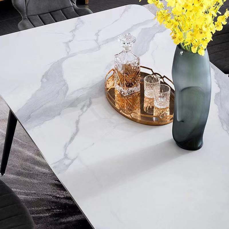 餐桌家用小户型现代简约大理石纹钢化玻璃餐桌椅组合长方形吃饭桌