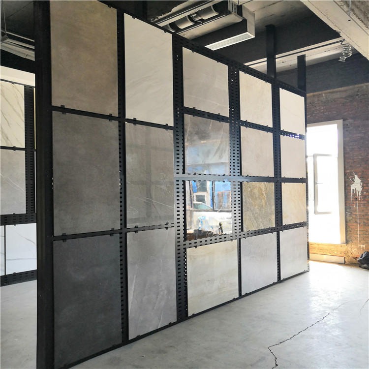 迅鹰 瓷砖展示厅效果图 800陶瓷方孔板挂板 大连市瓷砖展示背板