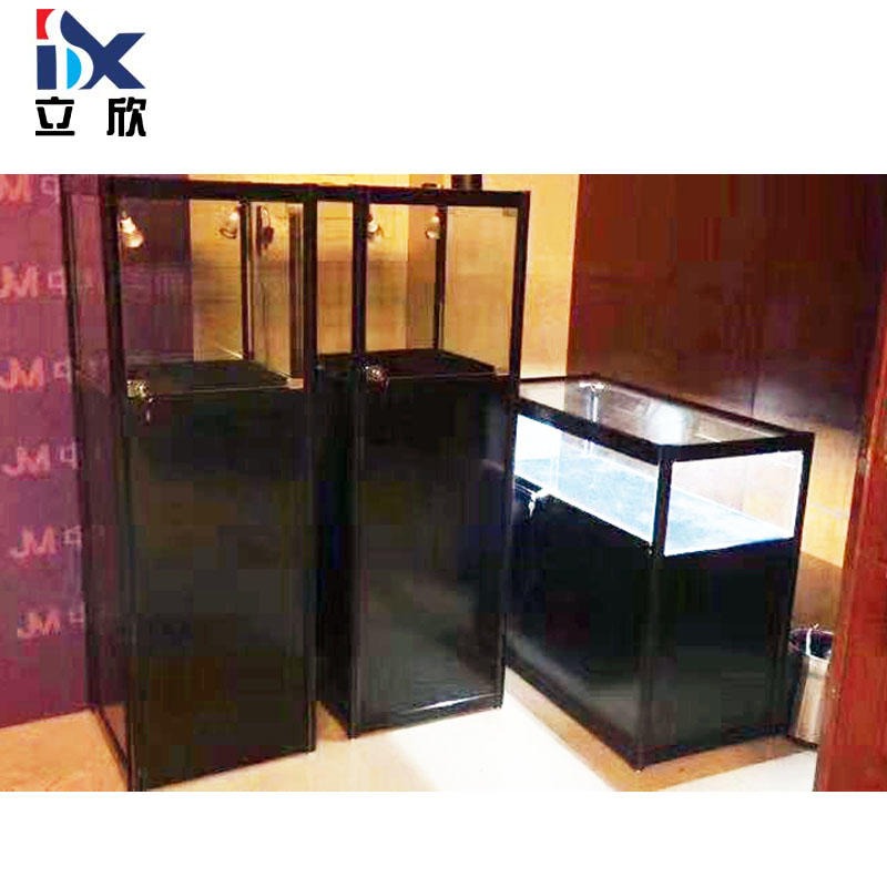 立欣批发亳州市铝合金折叠柜  展示架定做 珠宝玻璃精品展示柜加工