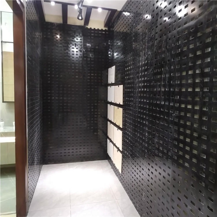 迅鹰 800800黑色瓷砖展示挂板  金属孔板展示架  南充市地砖网孔板图片