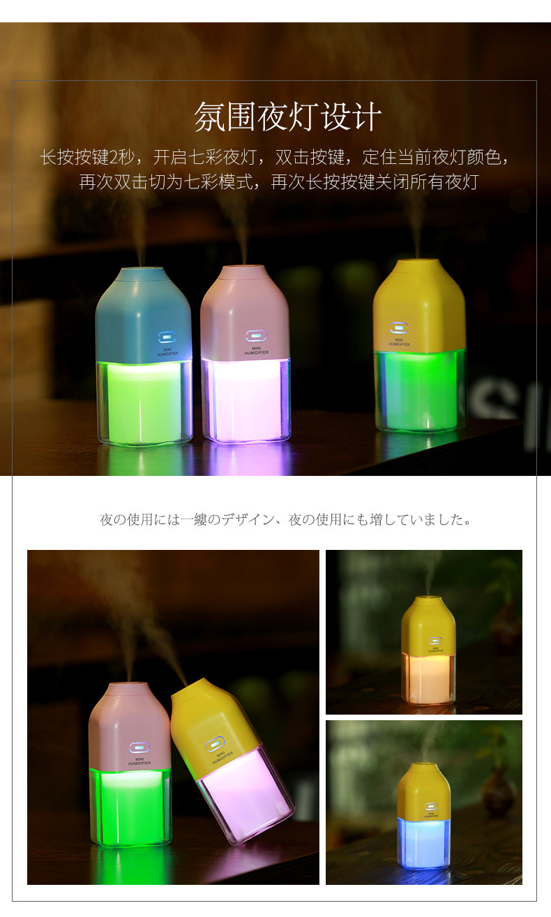 迷你能量瓶加湿器内置锂电池USB香薰机加湿器创意夜灯厂家直供示例图6