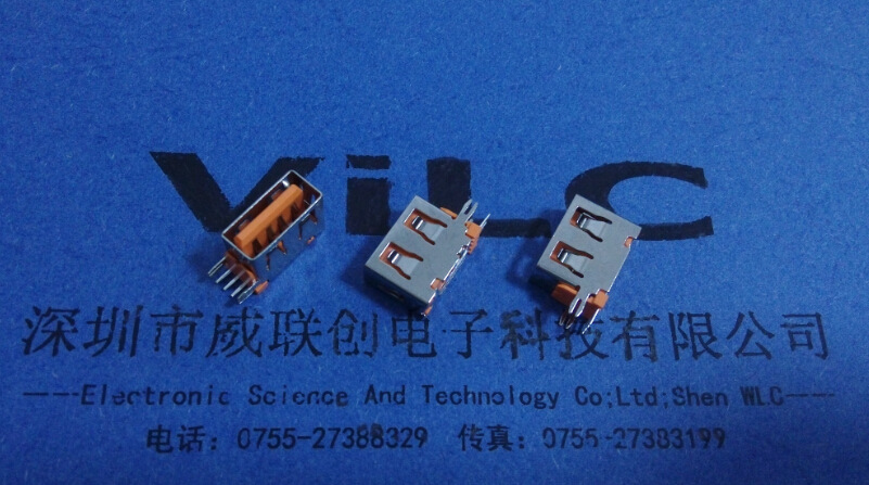 短体侧插USB-彩色胶芯-侧插母座橙色USB胶芯示例图1