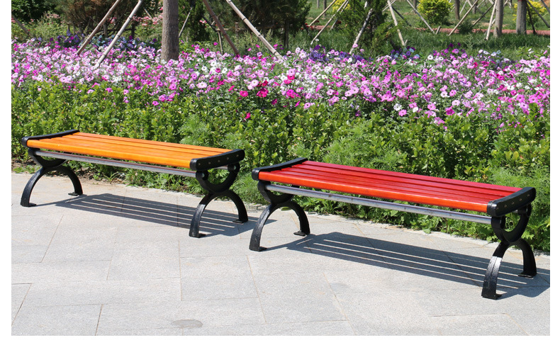 户外休闲公园小区实木靠背长椅塑钢座椅园林室外休息实木平椅示例图8
