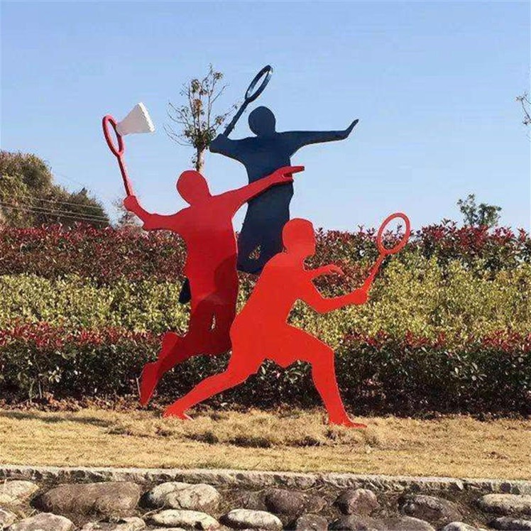 打羽毛球人物雕塑 体育运动剪影人物雕塑 运动主题人物雕塑 唐韵园林图片