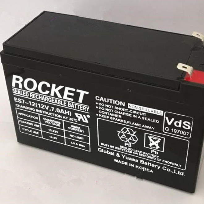 火箭蓄电池ES7-12 火箭蓄电池12V7AH 铅酸免维护蓄电池 韩国火箭蓄电池 UPS专用蓄电池
