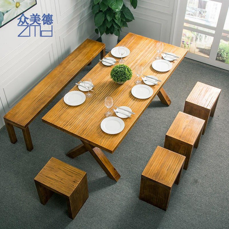 惠州美式餐厅桌椅 主题餐厅家具厂家 实木餐桌餐椅组合源头厂家
