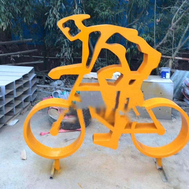金属剪影运动雕塑 剪影自行车雕塑 剪影骑车人物雕塑 佰盛