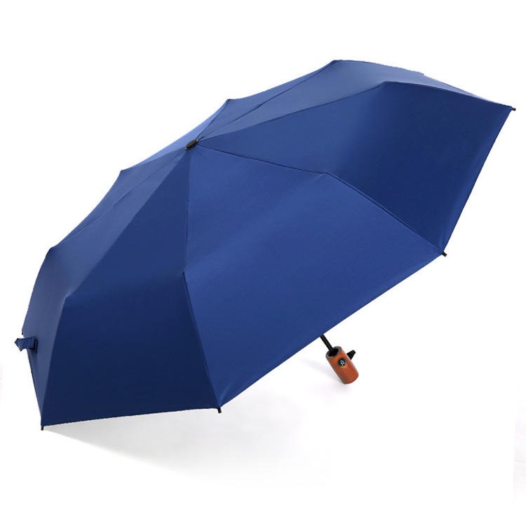简约防风半自动实木手柄复古三折雨伞logo免费设计