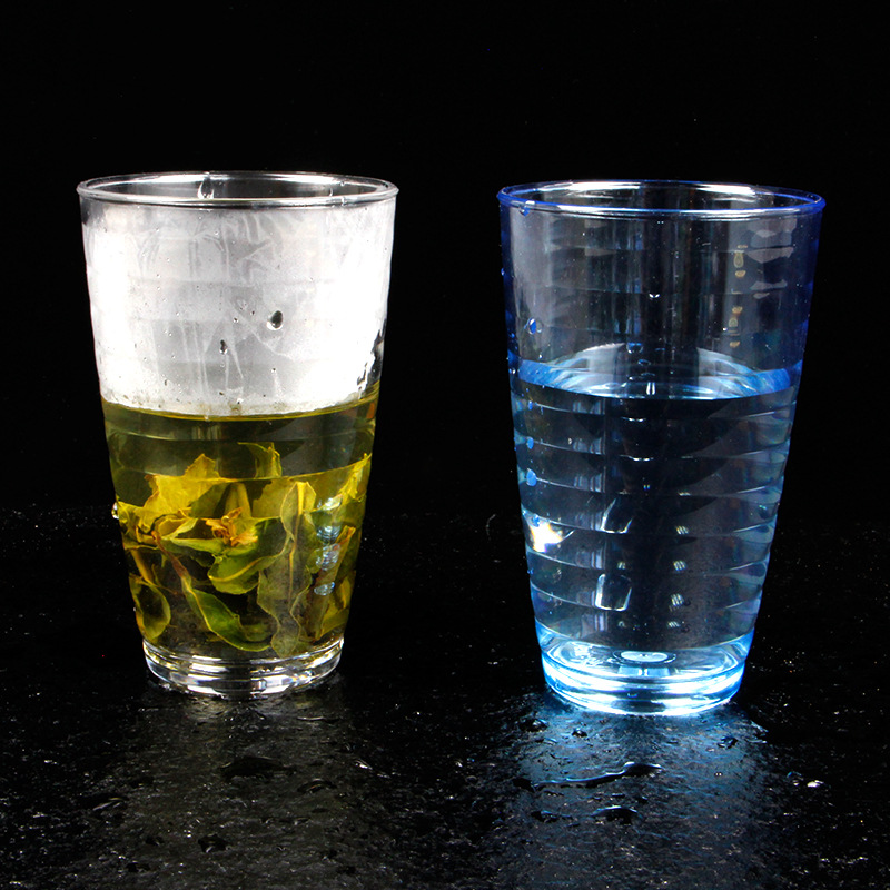 工厂直销360ml塑料水杯螺纹杯AS透明塑料果汁饮料杯创意广告杯示例图10