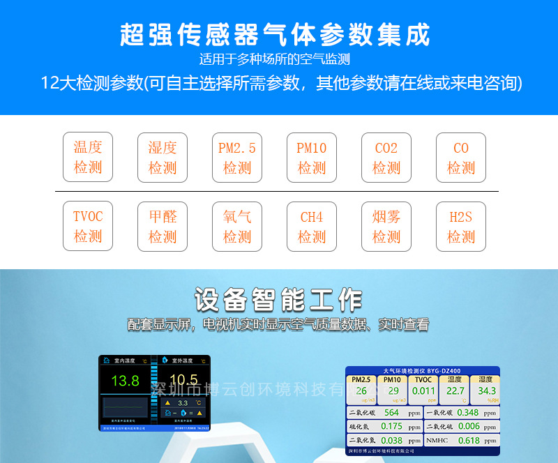 室内空气质量检测仪 多参数在线式PM2.5环境监测仪配套液晶显示屏示例图2