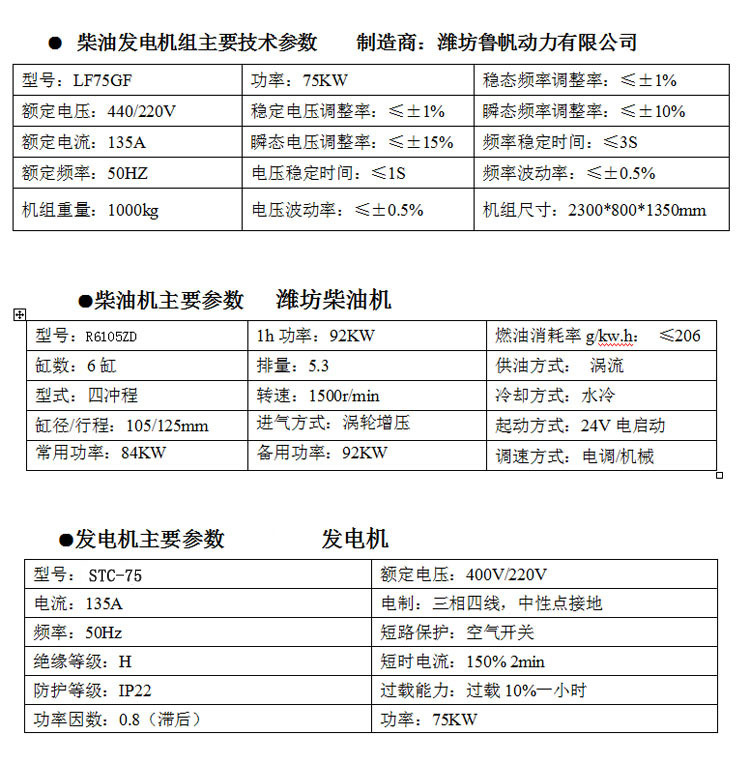 潍坊发电机组厂家直销75kw静音式发电机 全铜75kw银行用发电机组示例图3