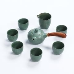 红素窑变侧把壶茶具套装工厂批发定制 实木手柄陶器茶具随手礼 500套起订不单独零售