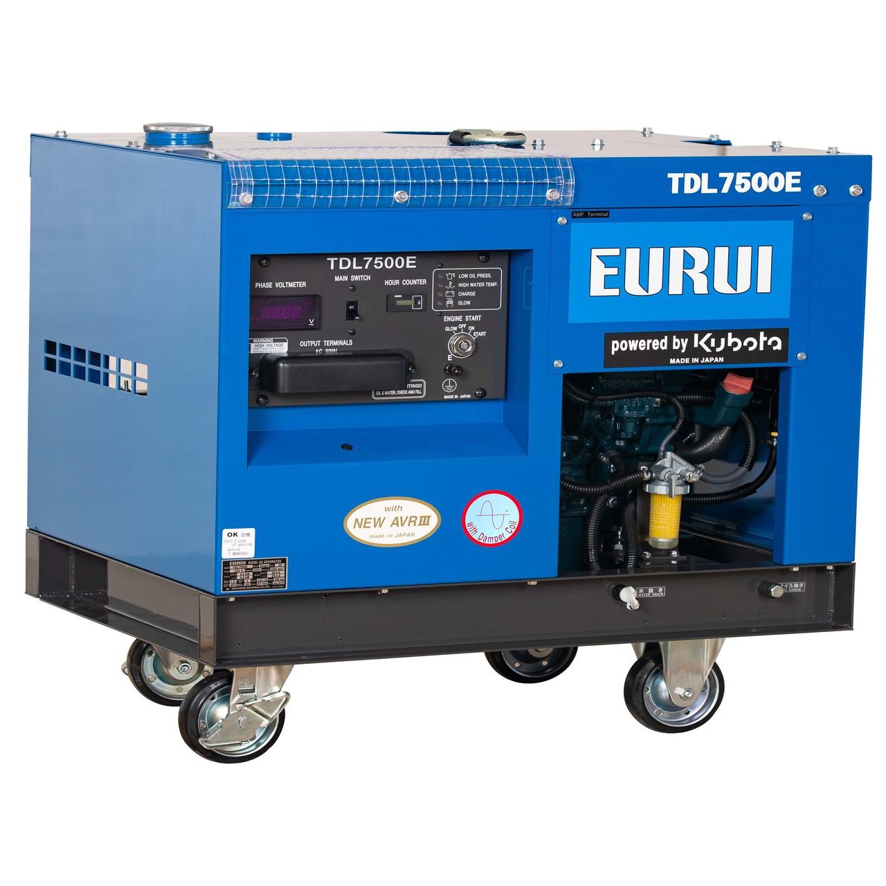 日本东洋EURUI  进口水冷 单相5KW 柴油可移动 发电机 TDL7500E