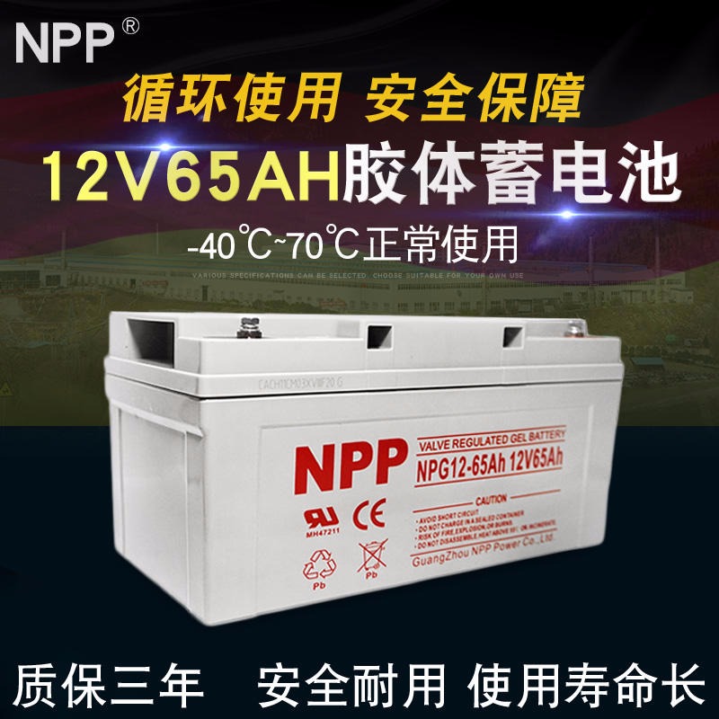 湖北武汉耐普NPG12-65 12V65AH免维护胶体蓄电池 医疗设备 应急照明 ups专用电池