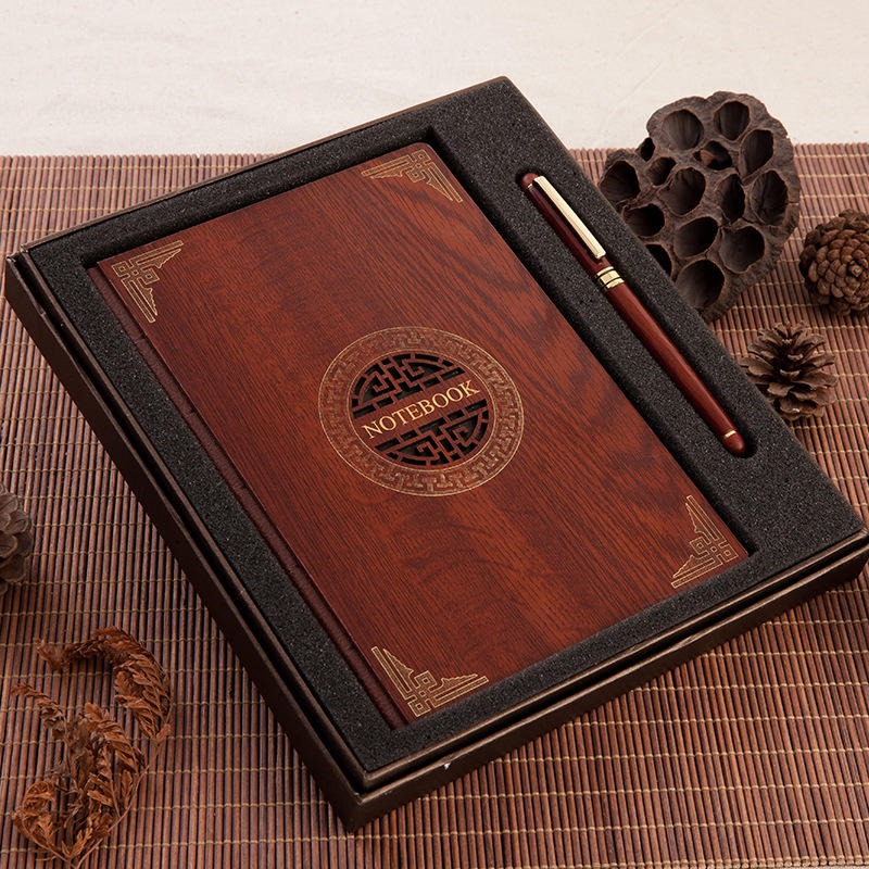 古典仿红木笔记本礼品特色复古木质记事本商务套装定制logo现货