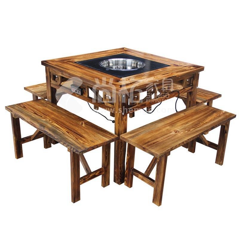实木餐桌椅组合 凑凑火锅店桌椅批发 尚邑家具HGZY-00123